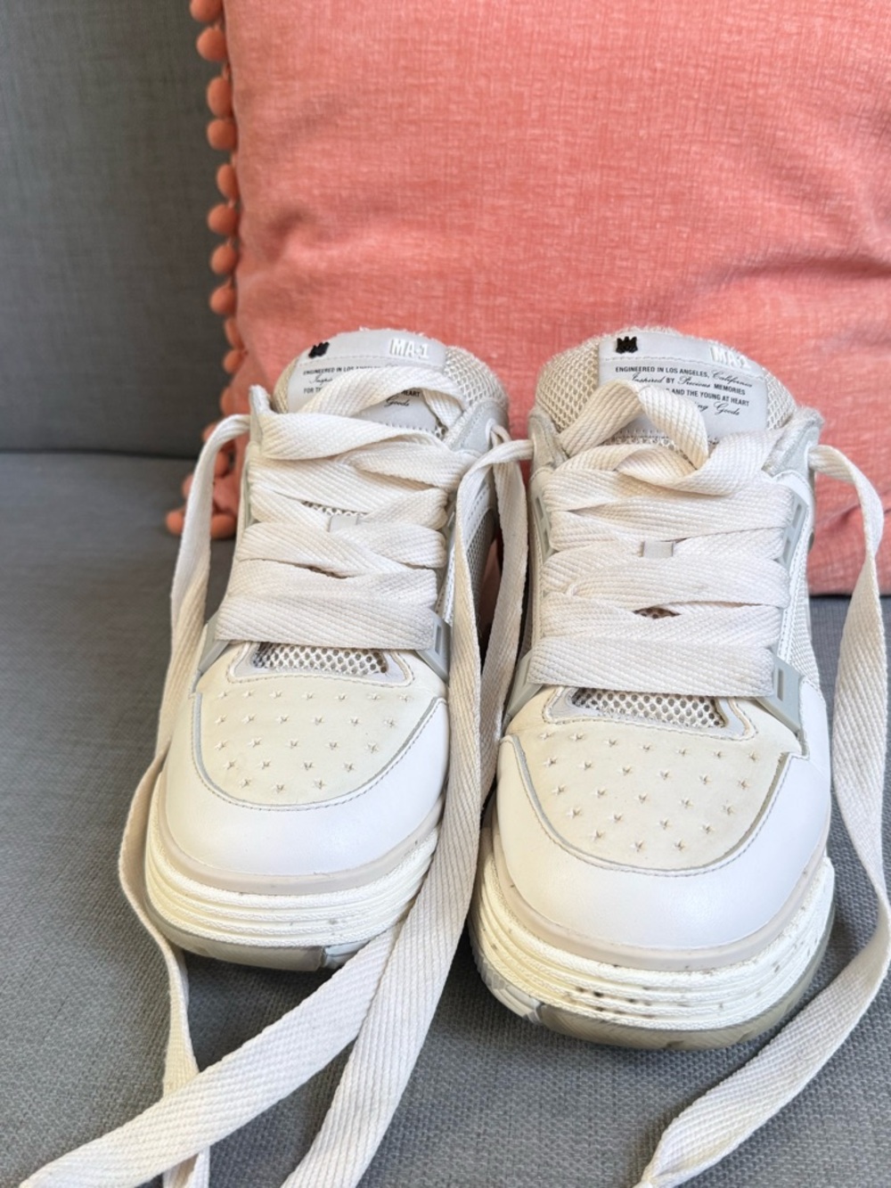 AMIRI White Chunky Leather & Mesh Sneakers - Picture 3 of 5